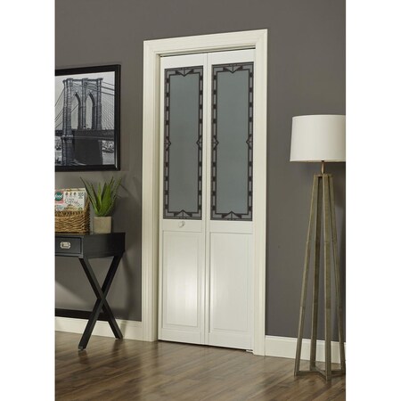 Parche 30 x 80 in. Half Glass Craftsman Bifold Door, Unfinished Pine PA3570683